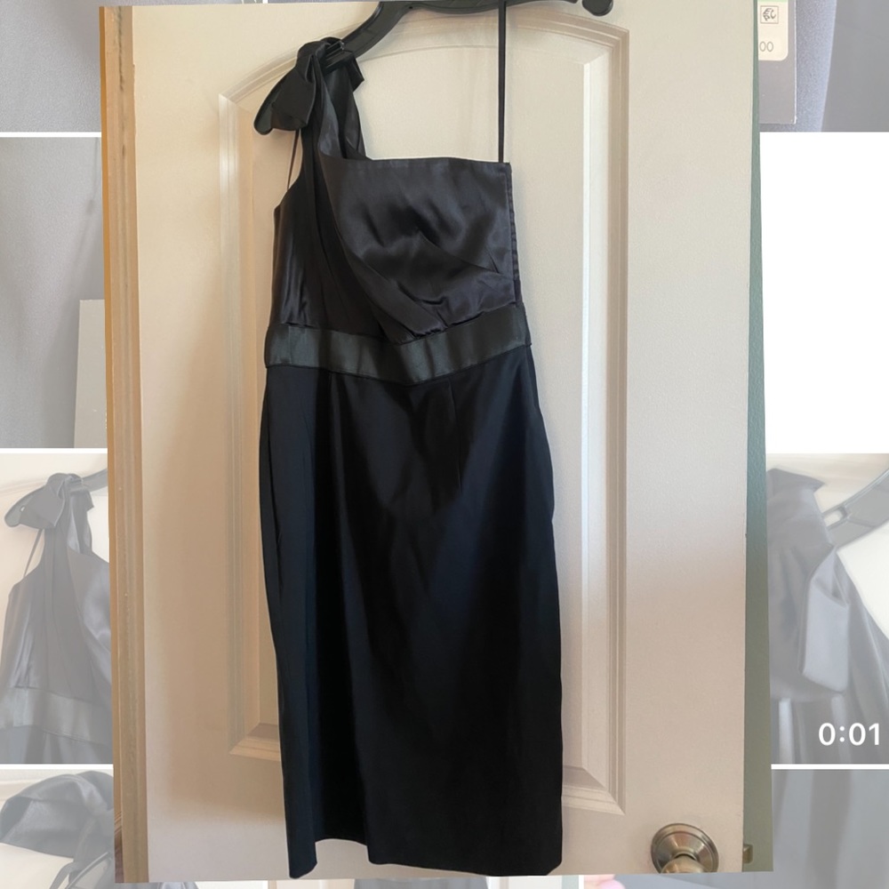DKNY Black one shoulder cocktail dress.